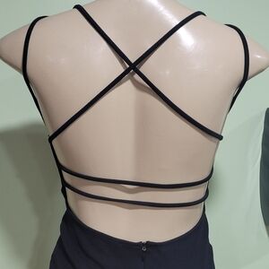 Black Backless Strappy Dress Short
